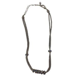 Laura Ashley Womens Silver Tone Necklace Blue Crystal Toggle Bead Chain 9.5"